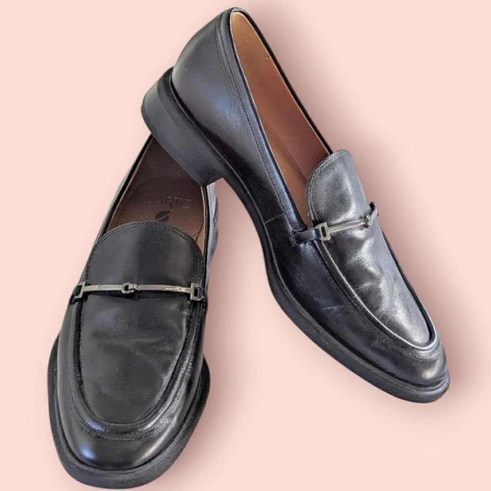 SARTO Black Leather Horsebit Accent Cushioned Loafers size 40 10M
